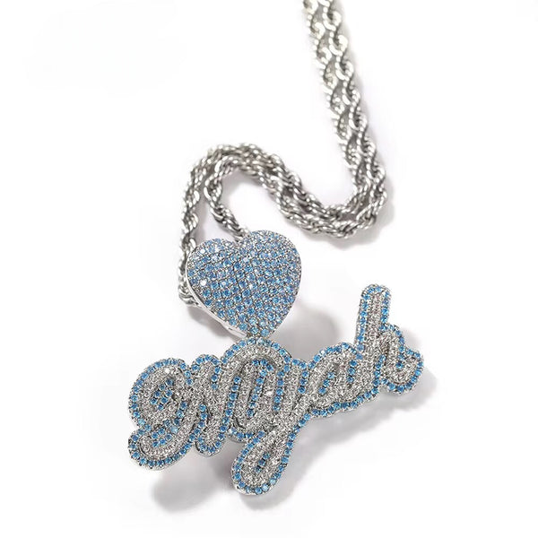 Blue Two Tone Name Heart Pendant